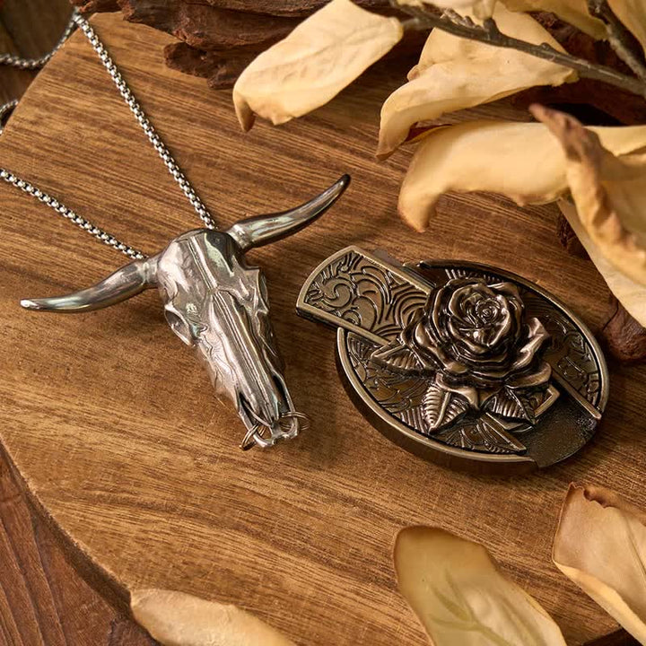 Set di ciondoli a forma di toro con fibbia per cintura con coltello nascosto fai da te a tema rosa - image 1