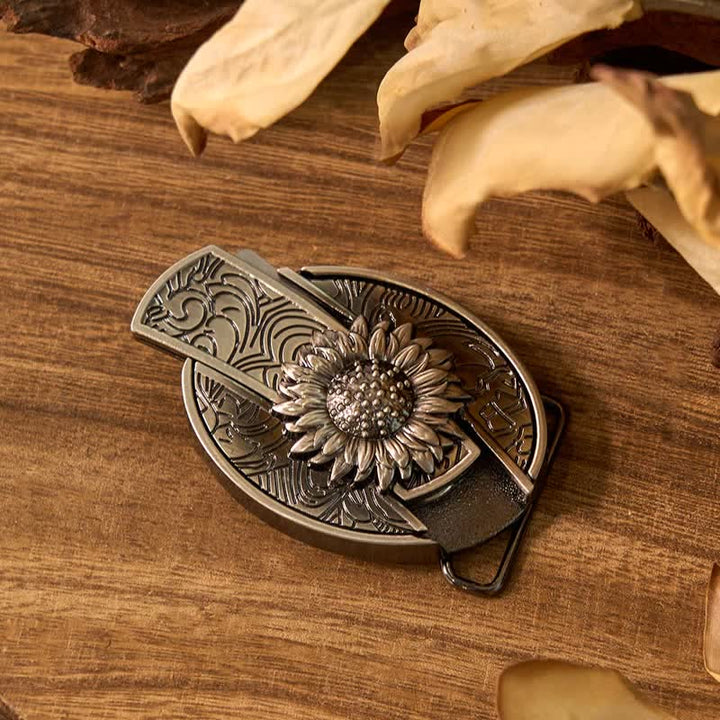 Set di ciondoli a forma di toro turchese con fibbia per cintura fai da te con coltello nascosto a tema girasole - image 4