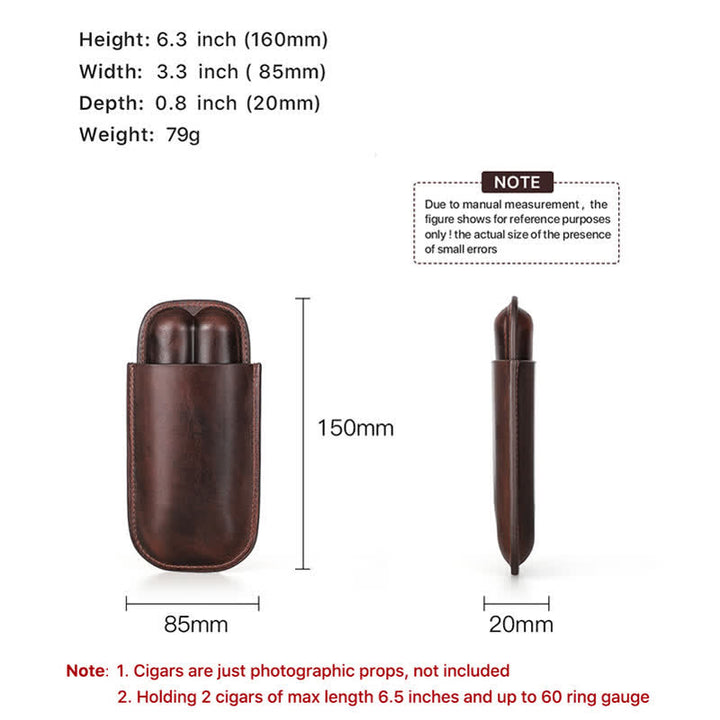 Custodia per sigari in pelle marrone portatile Humidor per sigari (per due sigari) - image 9