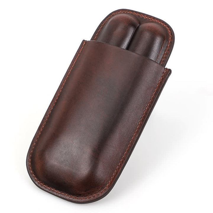 Custodia per sigari in pelle marrone portatile Humidor per sigari (per due sigari) - Marrone - image 1