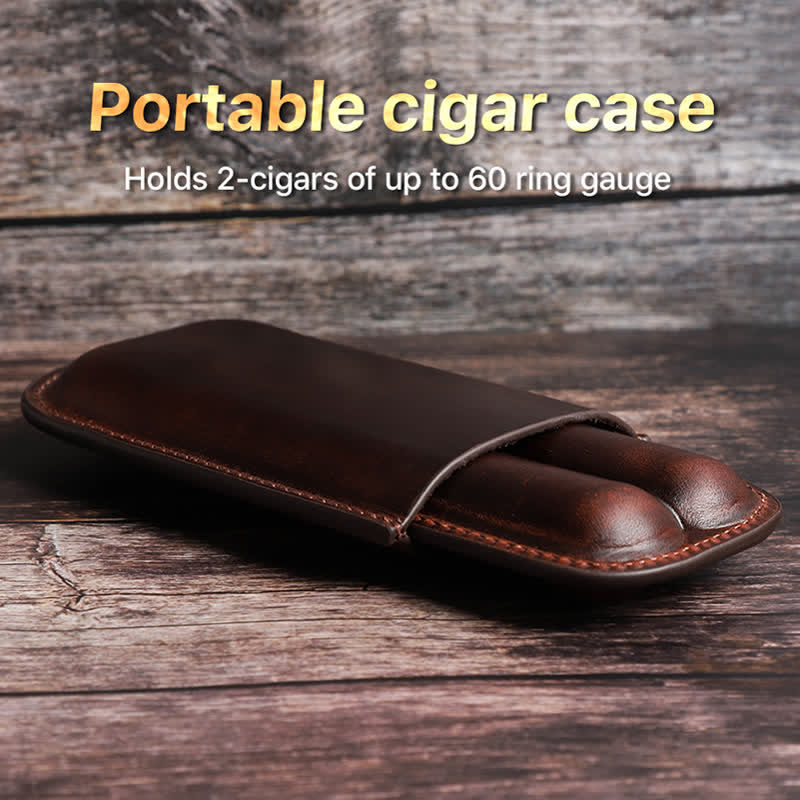 Custodia per sigari in pelle marrone portatile Humidor per sigari (per due sigari) - image 2