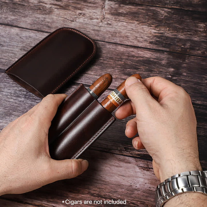 Custodia per sigari in pelle marrone portatile Humidor per sigari (per due sigari) - image 3