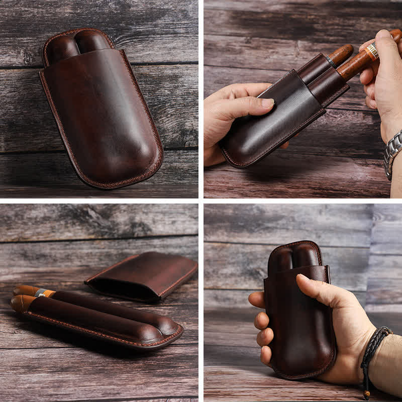 Custodia per sigari in pelle marrone portatile Humidor per sigari (per due sigari) - image 5