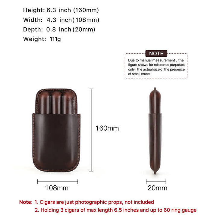 Custodia per sigari in pelle marrone portatile Humidor per sigari (per tre sigari) - image 5