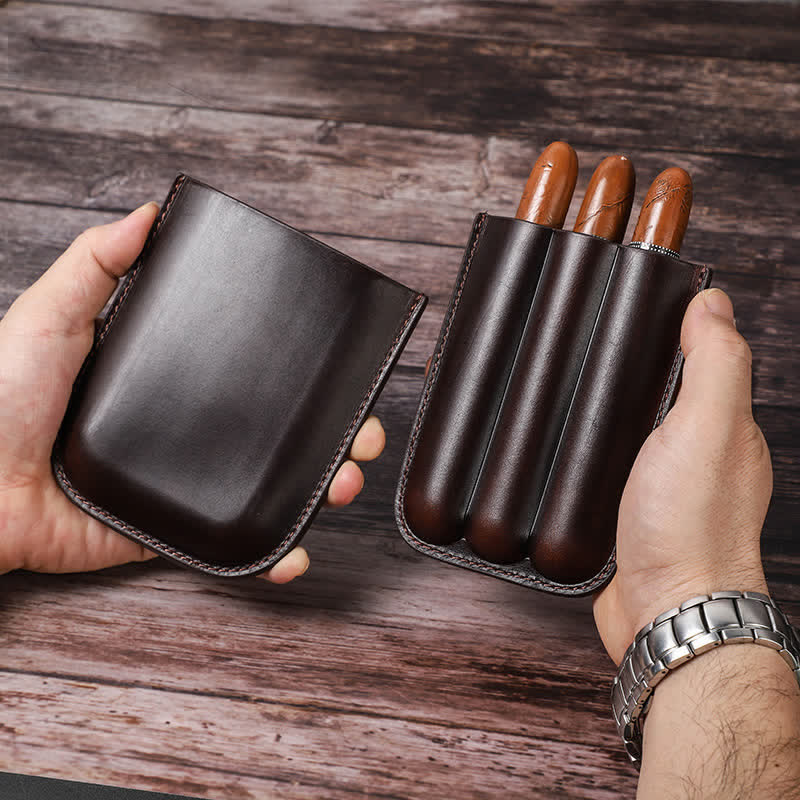 Custodia per sigari in pelle marrone portatile Humidor per sigari (per tre sigari) - image 0