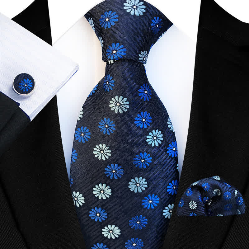 Set di 3 cravatte floreali da uomo con motivo a margherite - Blu - image 0