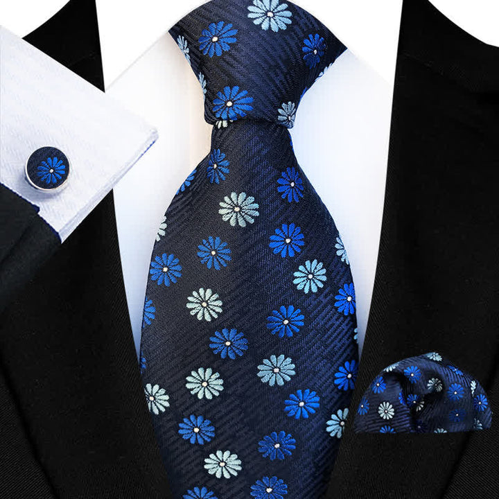 Set di 3 cravatte floreali da uomo con motivo a margherite - Blu - image 0