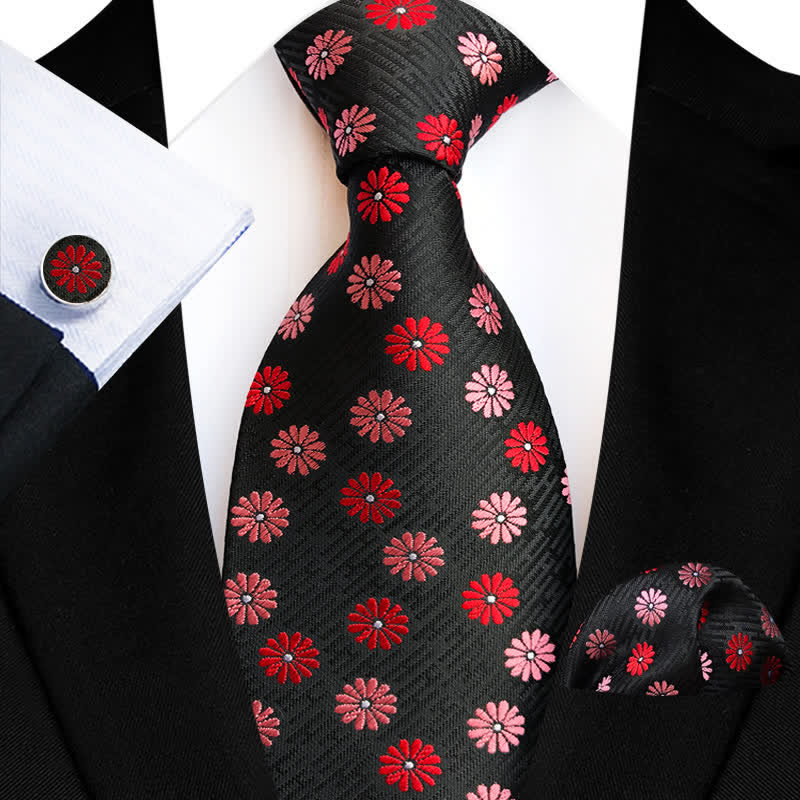 Set di 3 cravatte floreali da uomo con motivo a margherite - Rosso - image 1