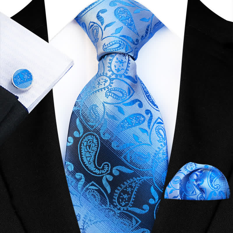 Set di 3 cravatte da uomo con motivo Paisley a rampa sfumata fantasia - Blu - image 2