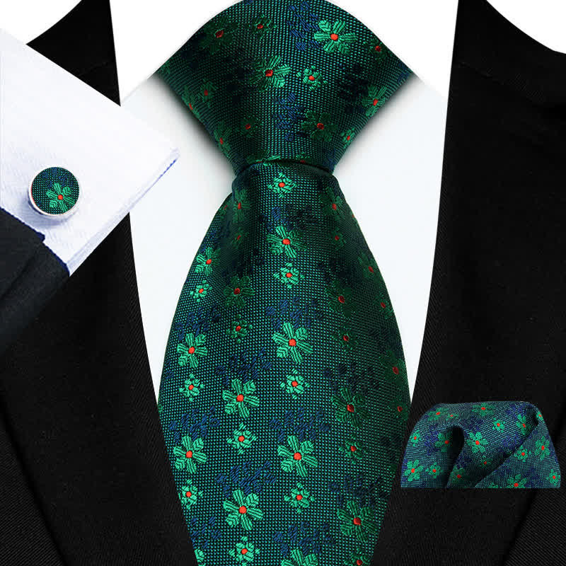 Set di 3 cravatte da uomo con fiori colorati carini - Verde - image 0