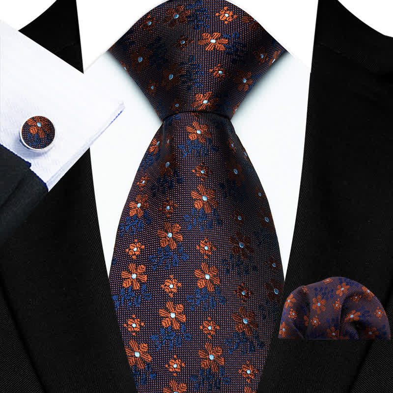 Set di 3 cravatte da uomo con fiori colorati carini - Marrone - image 1