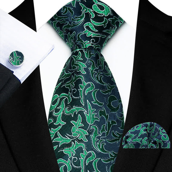 Set di 3 cravatte da sposa con foglie novità da uomo - Verde - image 0