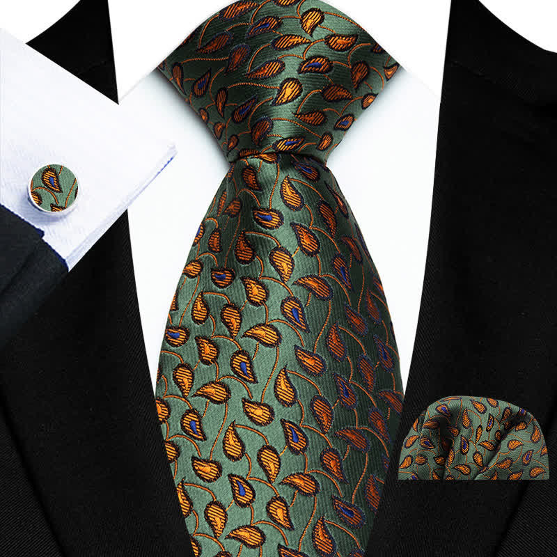 Set di 3 cravatte da uomo con motivo Paisley sottile - Verde militare - image 0