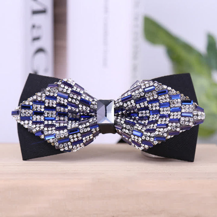 Papillon da uomo con strass di cristallo squisito - Blu - Doppio strato appuntito - image 8
