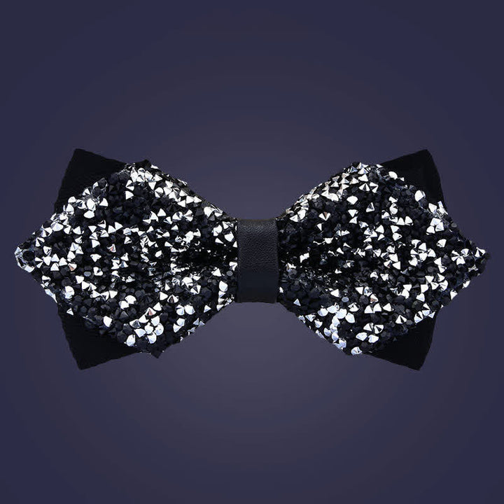 Papillon con strass di cristallo alla moda casual da uomo - Nero e argento - Doppio strato appuntito - image 5