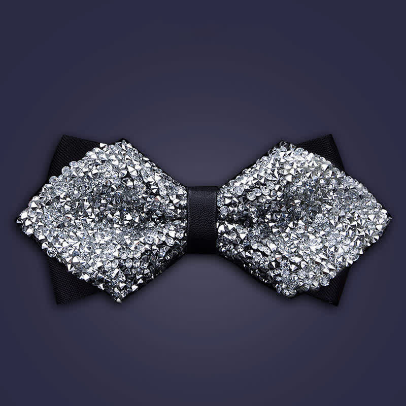 Papillon con strass di cristallo alla moda casual da uomo - Argento - Doppio strato appuntito - image 3
