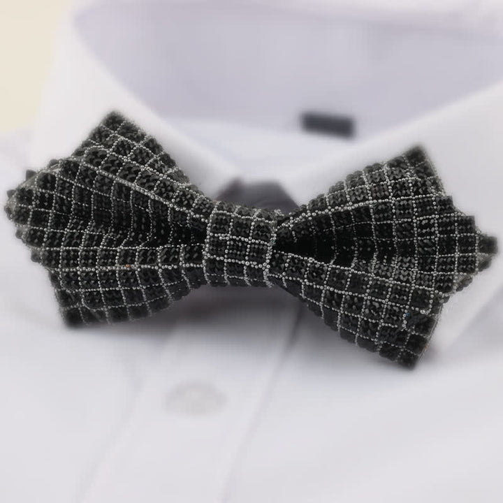 Papillon da uomo con strass quadrati a punta a doppio strato - Nero e argento - image 1