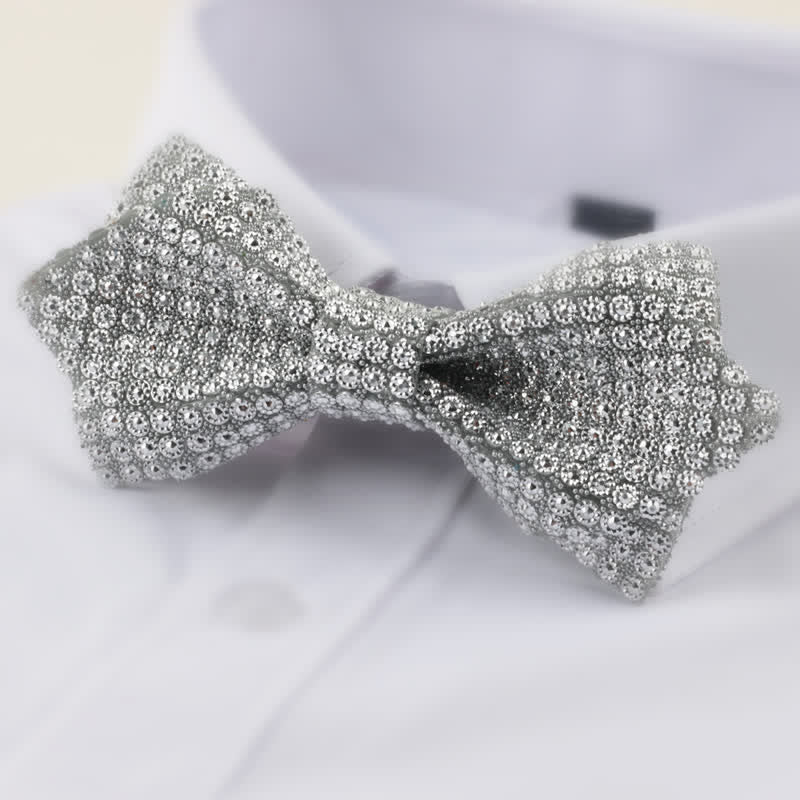 Papillon da uomo con strass a punta a doppio strato, forma rotonda - Argento - image 7
