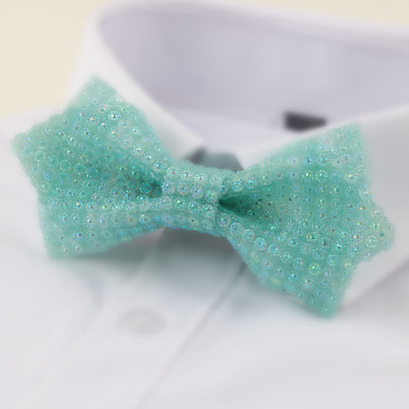 Papillon da uomo con strass a punta a doppio strato, forma rotonda - Polvere Blu - image 8