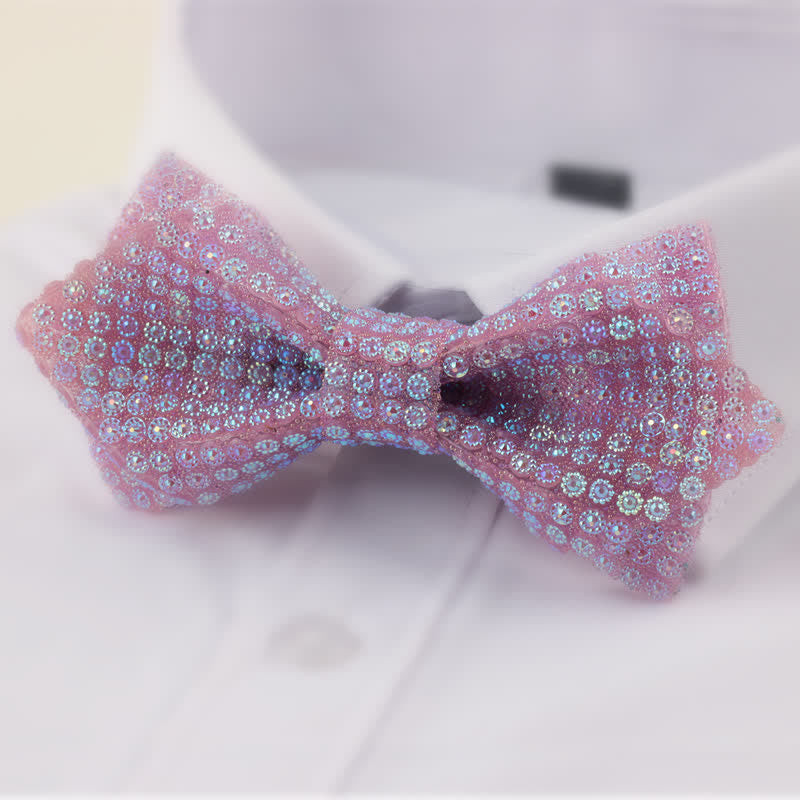 Papillon da uomo con strass a punta a doppio strato, forma rotonda - Viola - image 5