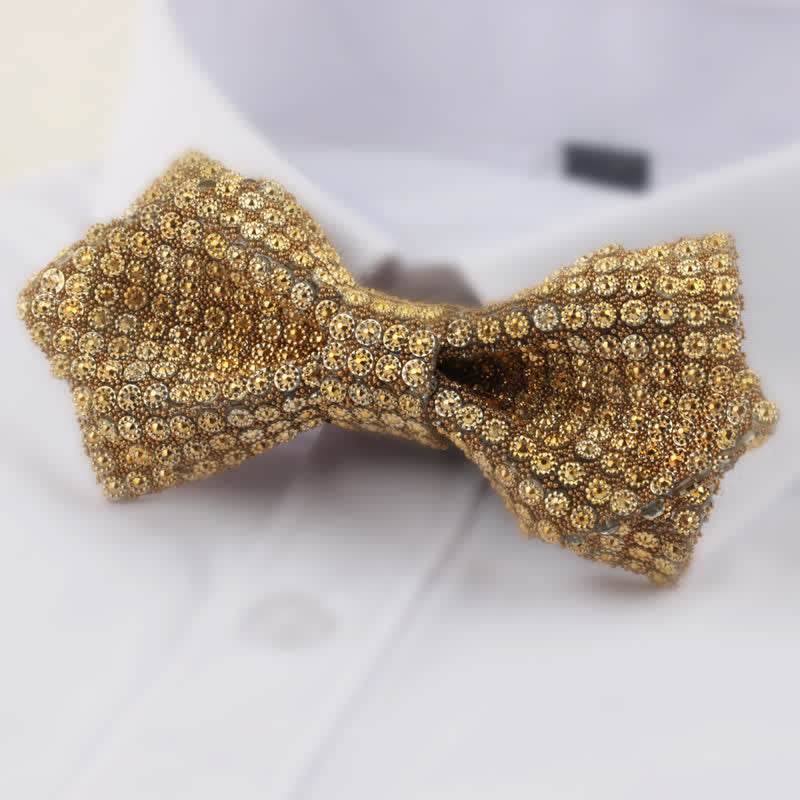 Papillon da uomo con strass a punta a doppio strato, forma rotonda - Verga d'oro - image 9