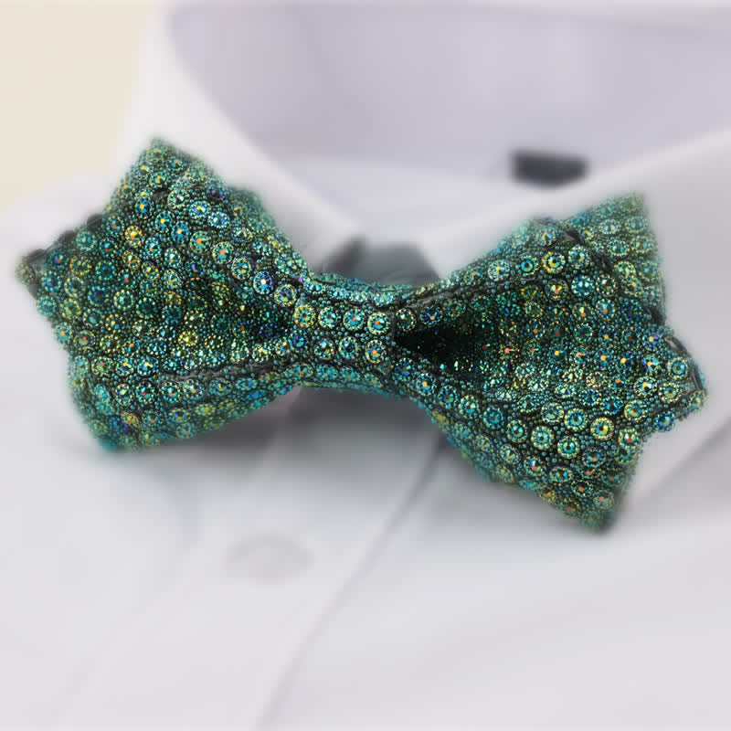 Papillon da uomo con strass a punta a doppio strato, forma rotonda - Verde - image 3