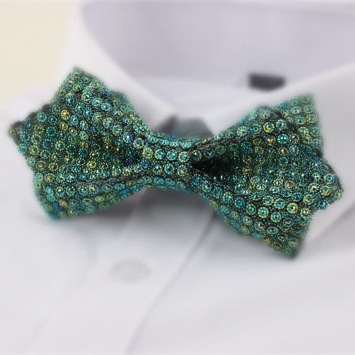 Papillon da uomo con strass a punta a doppio strato, forma rotonda - Verde - image 3
