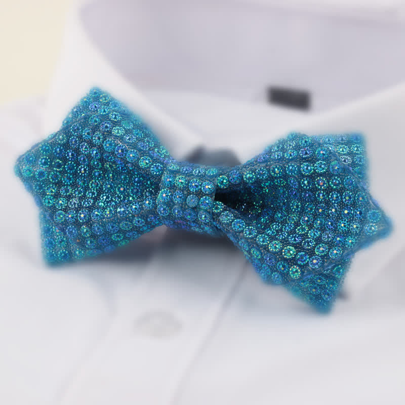 Papillon da uomo con strass a punta a doppio strato, forma rotonda - Turchese - image 4