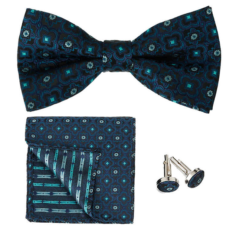 Set di 3 cravatte a farfalla con motivo geometrico da uomo - Ciano scuro - image 9
