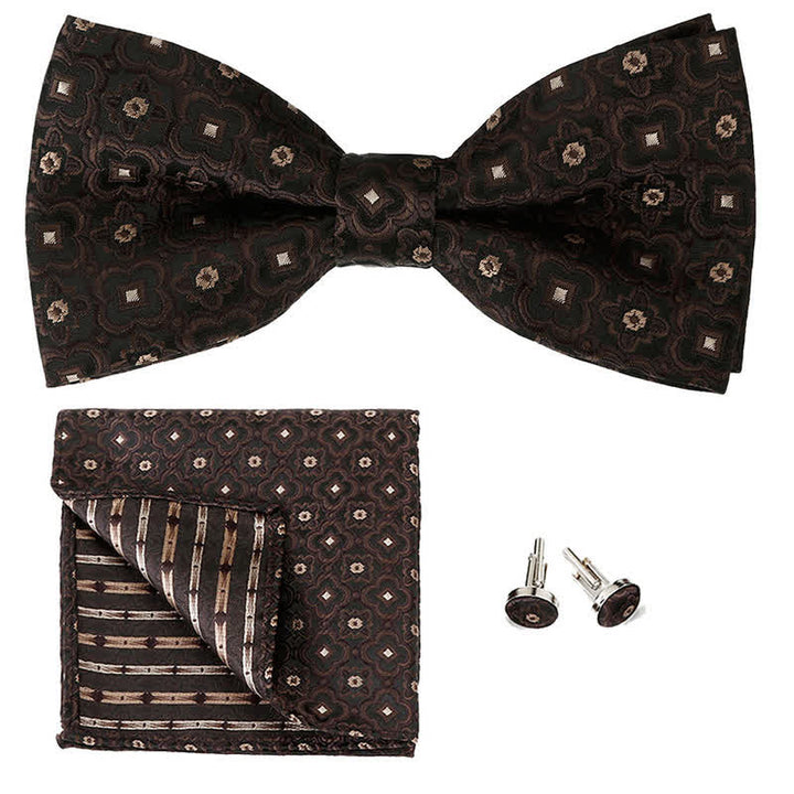 Set di 3 cravatte a farfalla con motivo geometrico da uomo - Caffè scuro - image 5