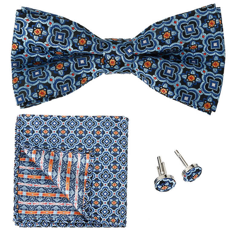 Set di 3 cravatte a farfalla con motivo geometrico da uomo - Blu e arancione - image 1