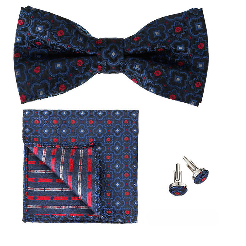 Set di 3 cravatte a farfalla con motivo geometrico da uomo - Blu marino e rosso - image 7