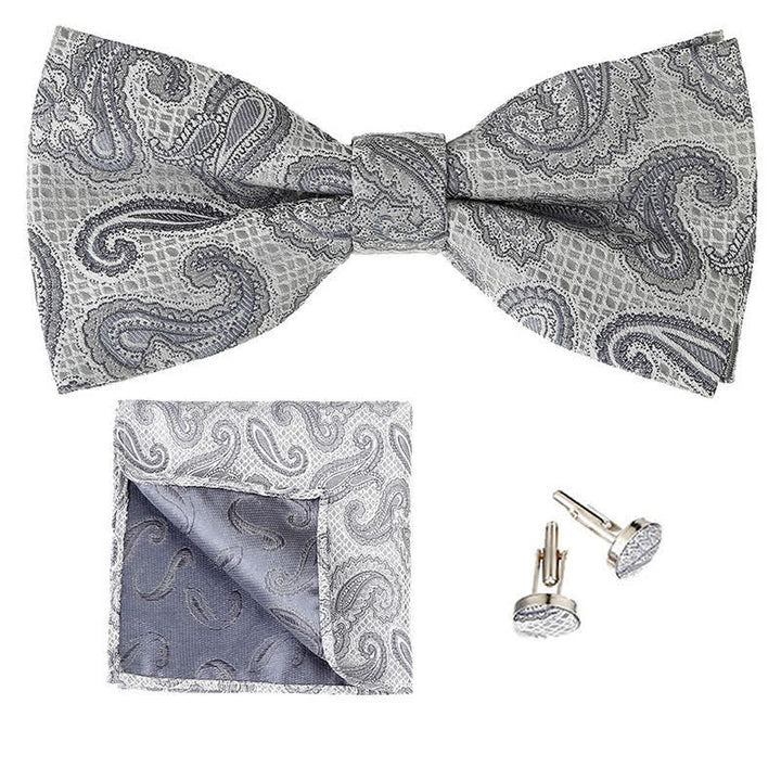 Set di 3 cravatte a farfalla classiche da uomo con motivo Paisley - Grigio chiaro - image 6