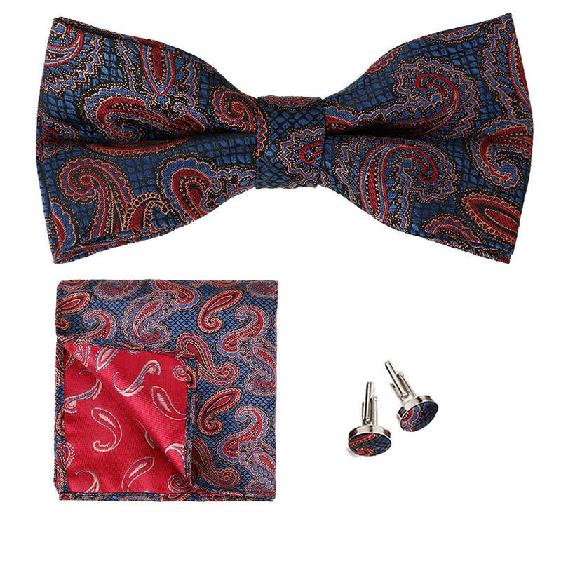 Set di 3 cravatte a farfalla classiche da uomo con motivo Paisley - Blu marino e rosso - image 11