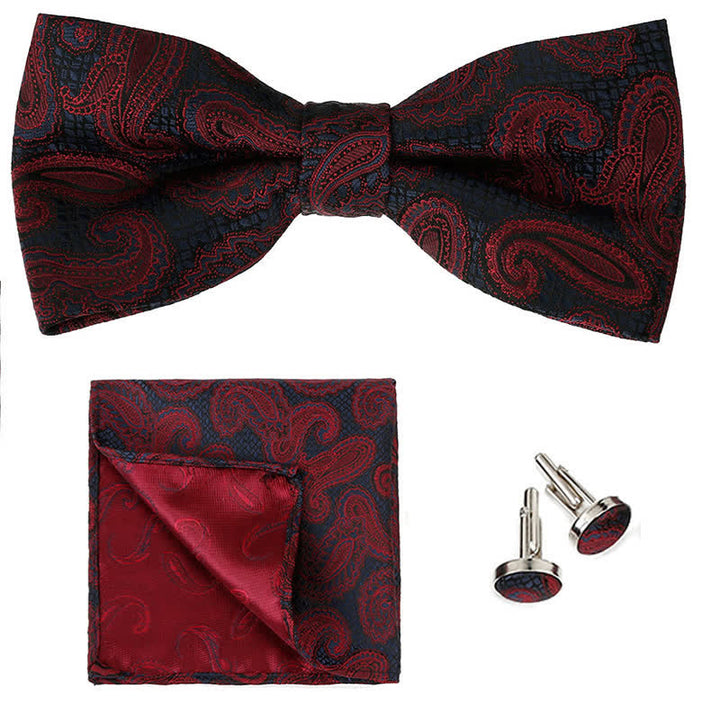 Set di 3 cravatte a farfalla classiche da uomo con motivo Paisley - Rosso scuro - image 3