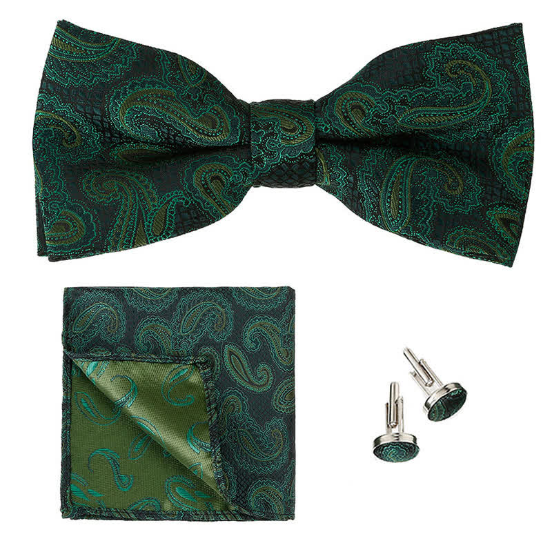 Set di 3 cravatte a farfalla classiche da uomo con motivo Paisley - Verde scuro - image 1