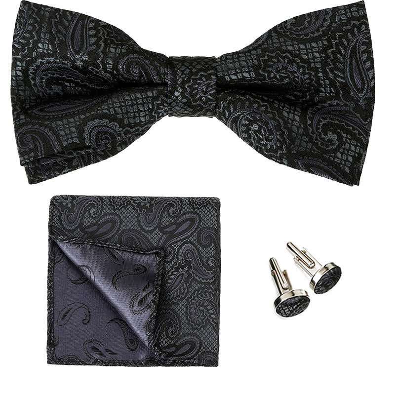 Set di 3 cravatte a farfalla classiche da uomo con motivo Paisley - Grigio scuro - image 5
