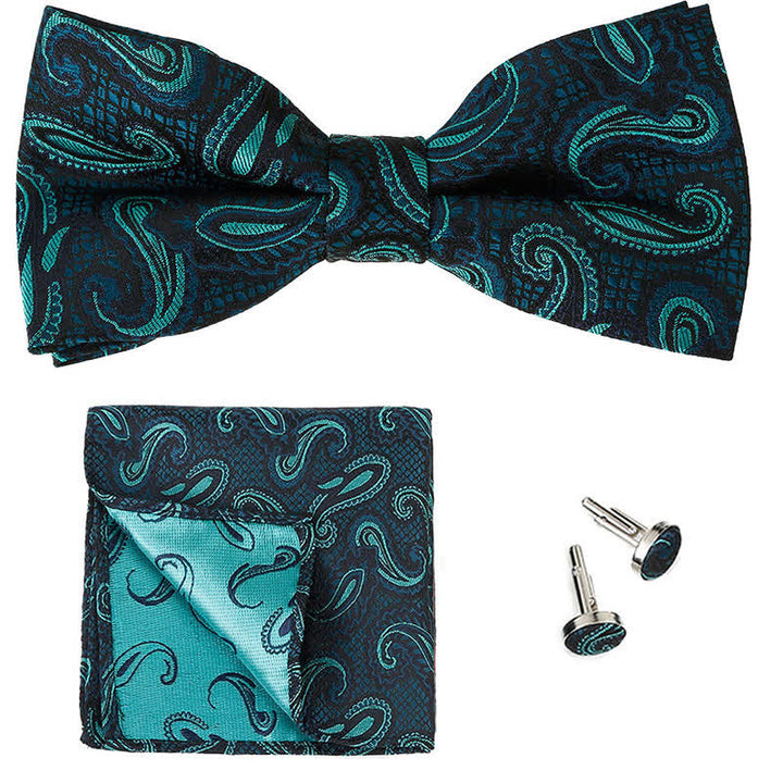 Set di 3 cravatte a farfalla classiche da uomo con motivo Paisley - Ciano scuro - image 4