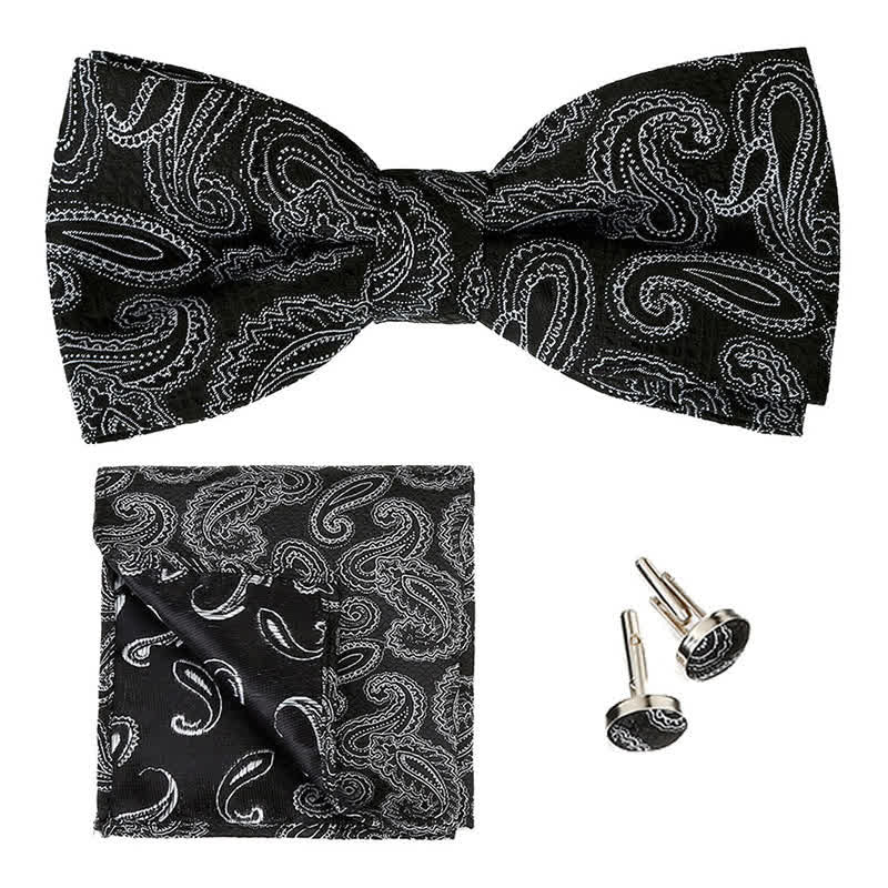 Set di 3 cravatte a farfalla classiche da uomo con motivo Paisley - Nero - image 2