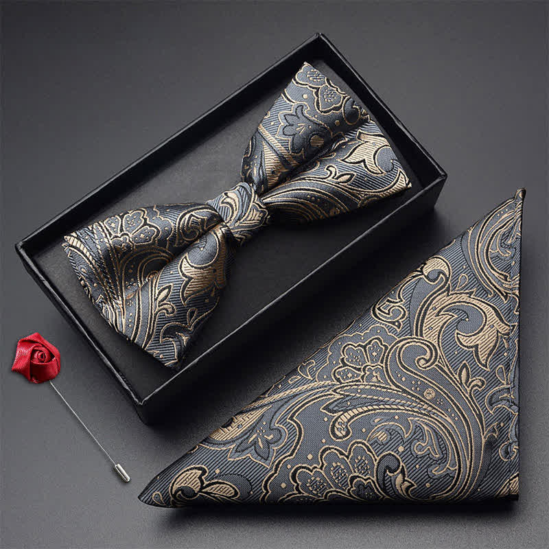 Set di 3 papillon da uomo con motivo Paisley Noble Pocket Corsage - Cachi e grigio - image 3