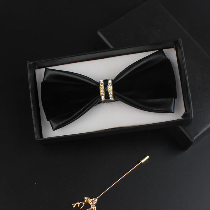 Set di 2 papillon con spilla di cervo in pelle PU con decorazione in cristallo da uomo - Nero - image 6
