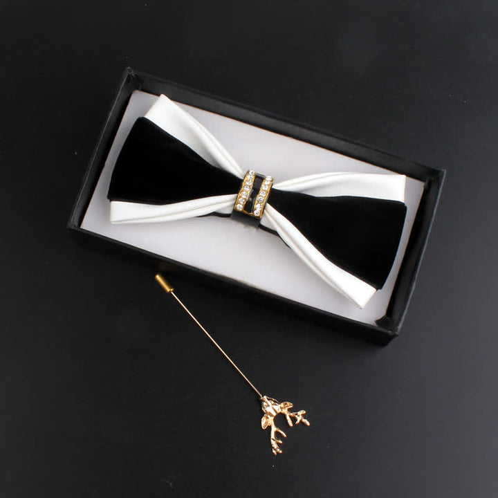 Set di 2 papillon con spilla di cervo in pelle PU con decorazione in cristallo da uomo - Bianco - image 8