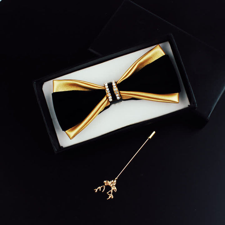 Set di 2 papillon con spilla di cervo in pelle PU con decorazione in cristallo da uomo - Oro - image 0