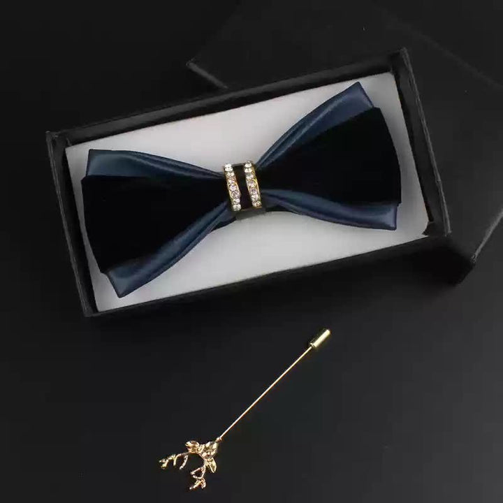 Set di 2 papillon con spilla di cervo in pelle PU con decorazione in cristallo da uomo - Marina Militare - image 5