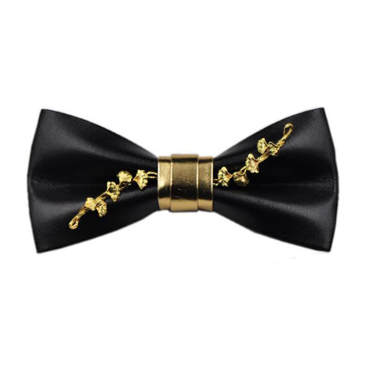 Papillon da uomo in pelle PU nera con accenti floreali in metallo dorato - Stile n. 2 - image 4