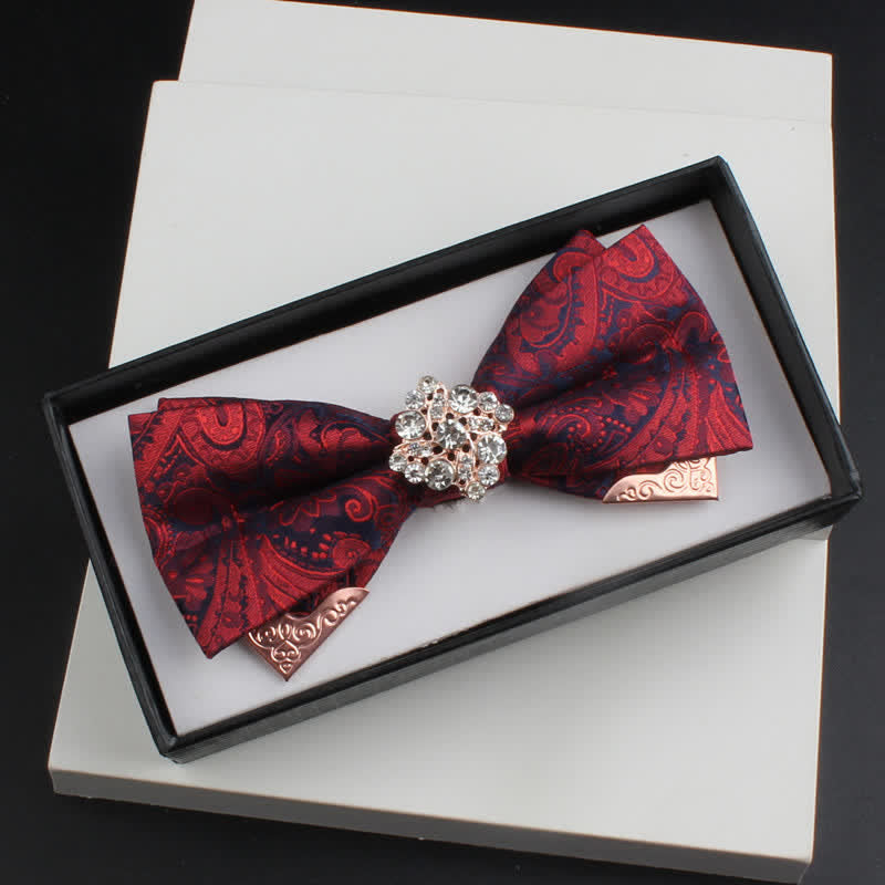 Set di 2 papillon con decorazioni in metallo dorato e motivo Paisley a doppio strato da uomo - Stile n. 2 - Borgogna - Papillon - image 7