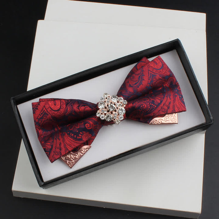 Set di 2 papillon con decorazioni in metallo dorato e motivo Paisley a doppio strato da uomo - Stile n. 2 - Borgogna - Papillon - image 7