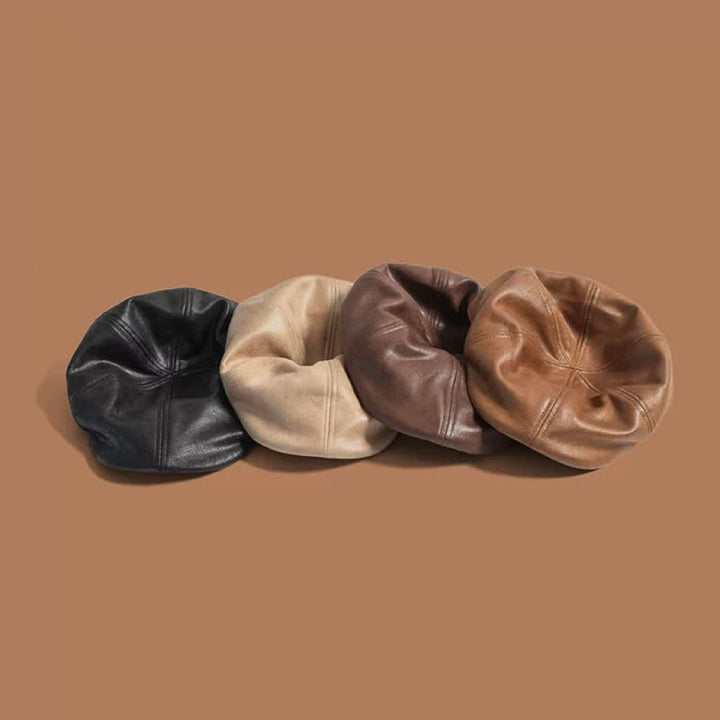 Cappello basco in pelle stile retrò con testa piatta ottagonale - image 1