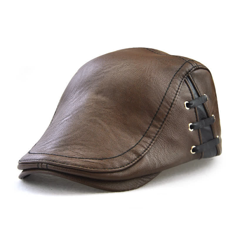 Cappello basco in pelle con lacci laterali alla moda - Caffè leggero - Regolabile (22"-23 5/8") - image 0