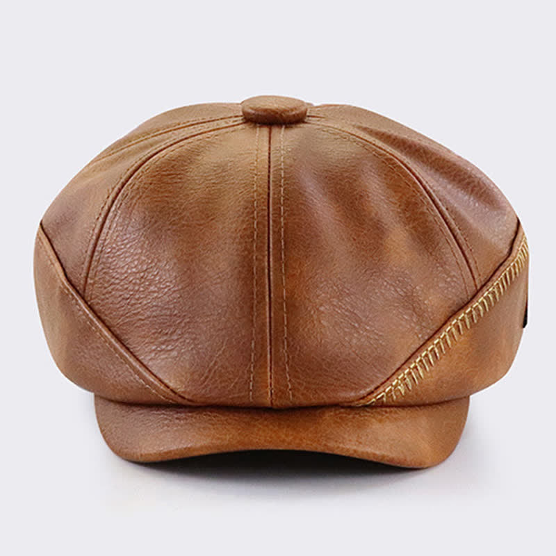 Cappello basco in pelle da giornalaio con design da cucito in stile retrò - image 1